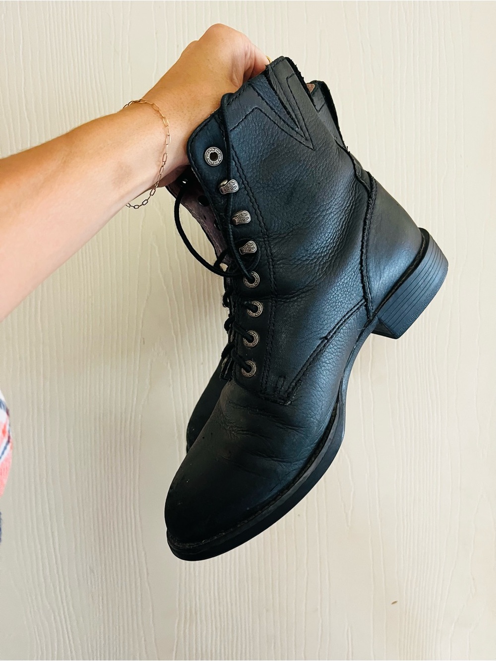 Ariat Black Leather Lace Up Paddock Western Equestrian Moto 90s Moto Grunge Boot